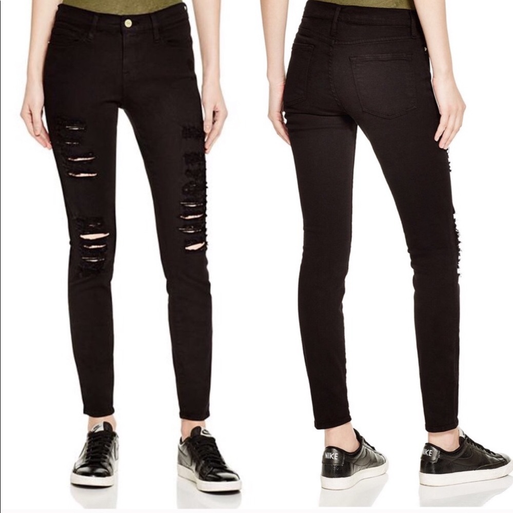Frame le Skinny de Jeanne Distressed Black Denim